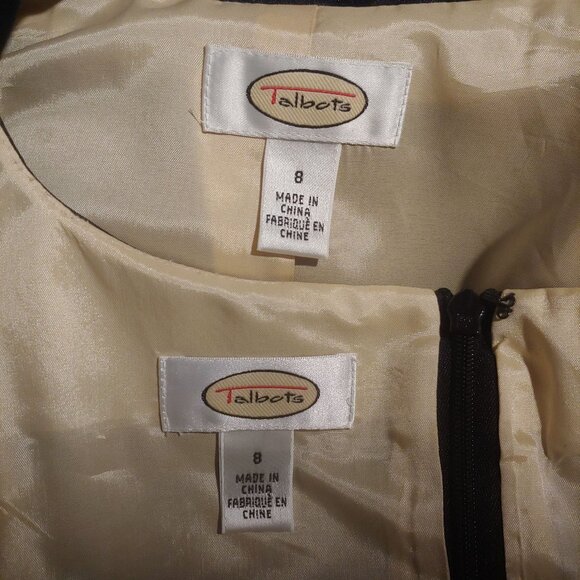 Talbots Dress + Coat Set Black Thick Satin Lined Beaded Belt Pockets 8 - Picture 15 of 15